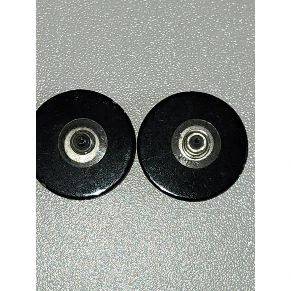 Black and Cream Striped Round Earrings, 1